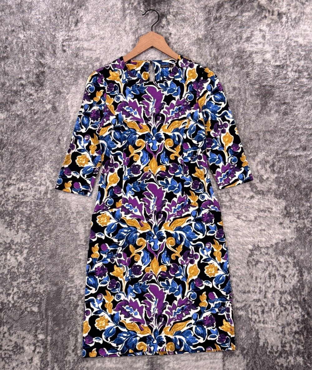 New J McLaughlin Dress XS Womens Catalina Cloth Purple Floral 3/4 Sleeve